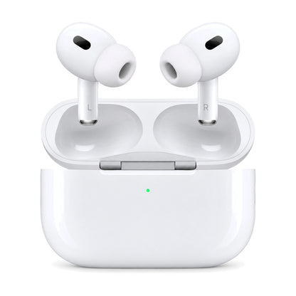 Apple AirPods Pro 2 mit MagSafe-Ladecase USB-C (MTJV3ZM/A) – Produktfoto auf weißem Hintergrund (KI-generierte Darstellung)